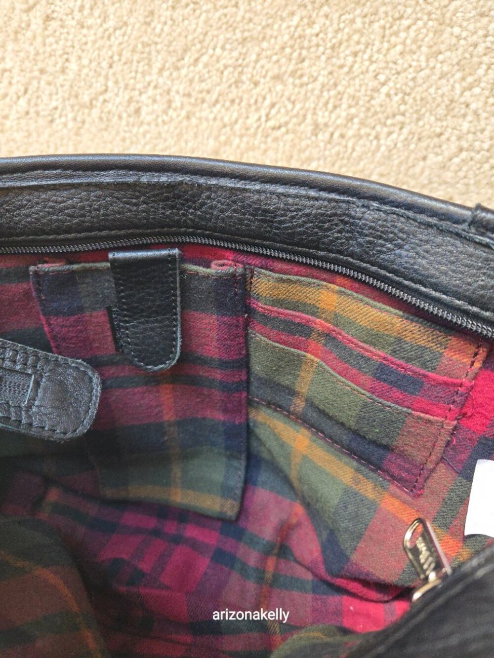 NWOT L.L. Bean Wool & Leather Satchel Handbag Purse Bag Plaid Lining - Picture 12 of 16